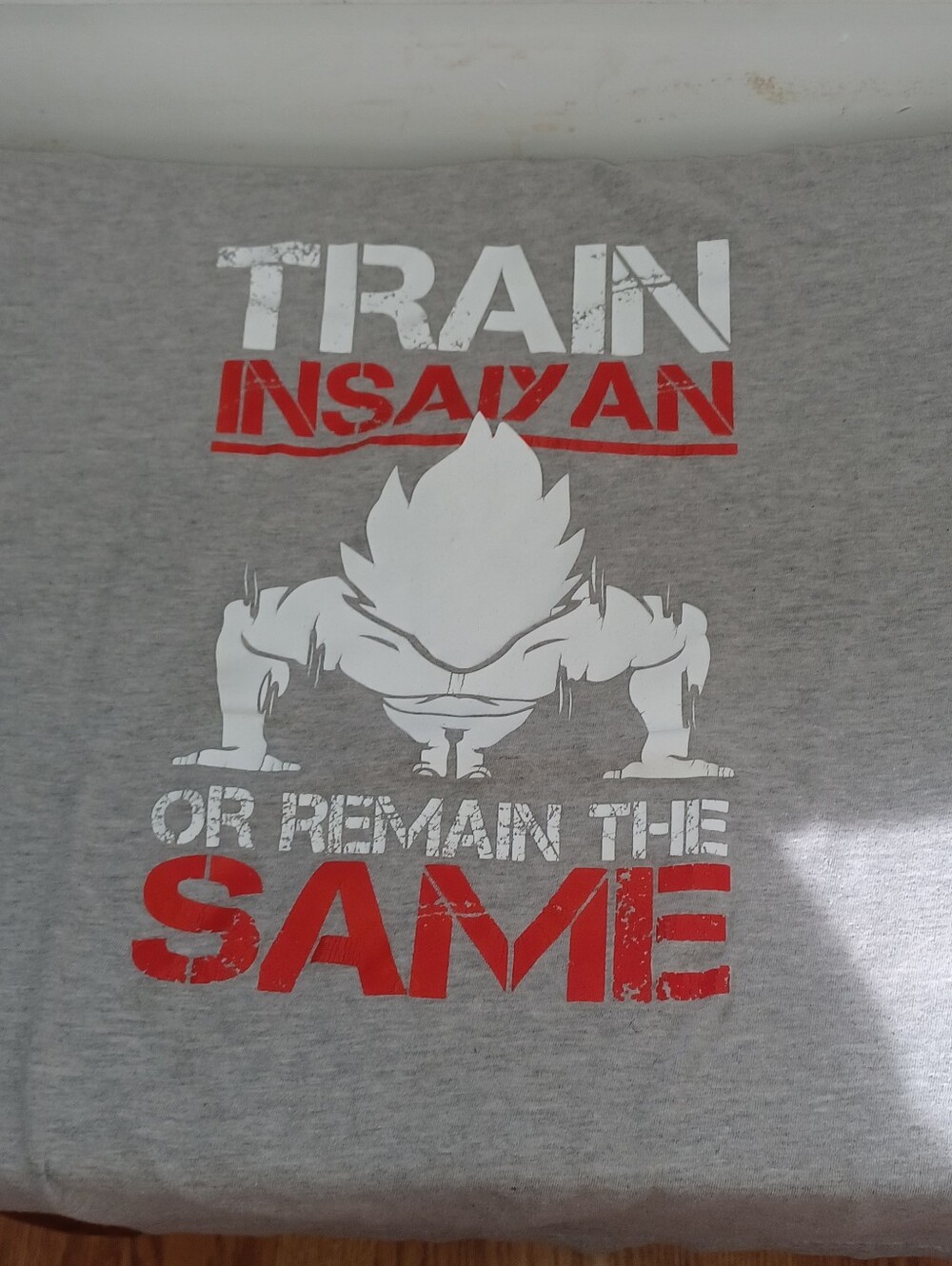Train Insaiyan Motivational Graphic Tee - Gray with Red & White